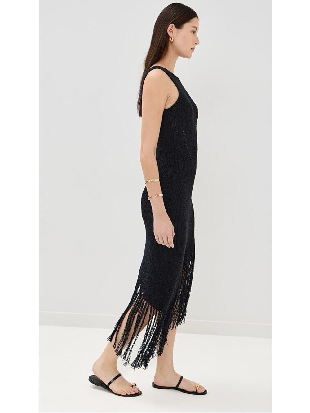 Rails Rylee Black Knitted Asymmetrical Sleeveless Fringe MIDI Dress - Picture 4 of 14